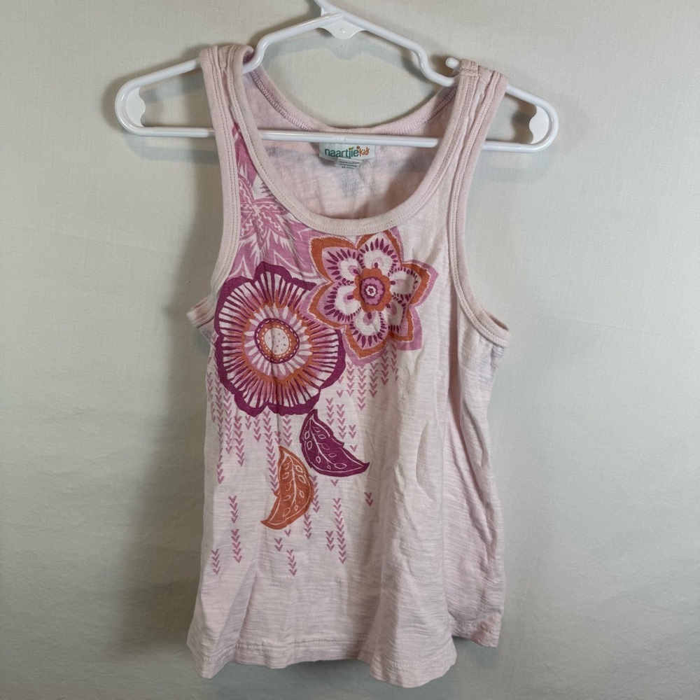 Naartjie Pink Sleeveless Tank Top with Floral Design Girls Size L